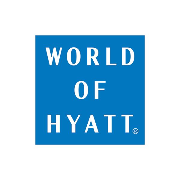 World of Hyatt logo in white text on a blue square background