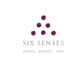 Six Senses logo with purple dots and text “Hotels Resorts Spas” on white background