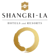 Shangri-La Hotels and Resorts logo with gold circular brushstroke and black text on white background