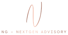 NG NextGen Advisory-Logo in Roségold auf weißem Hintergrund