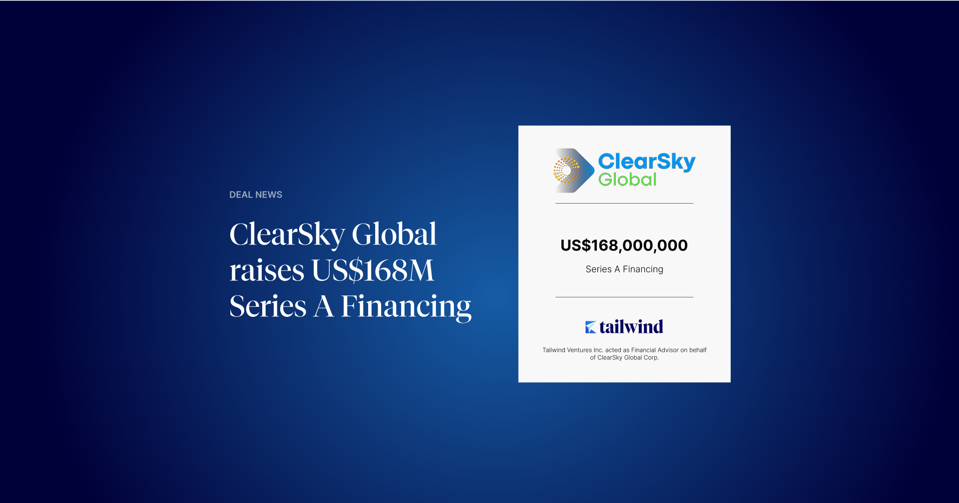 Clearsky Global Corp. raises US$168 Million Series A Financing