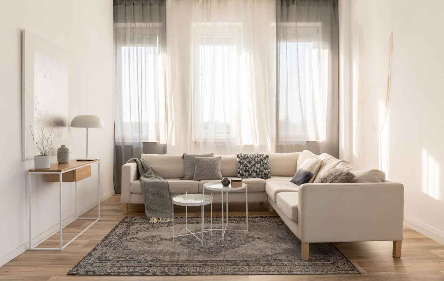 Window Treatments — House Living Room With A Sofa Set in Los Angeles, CA Window Treatments — House Living Room With A Sofa Set in Los Angeles, CA