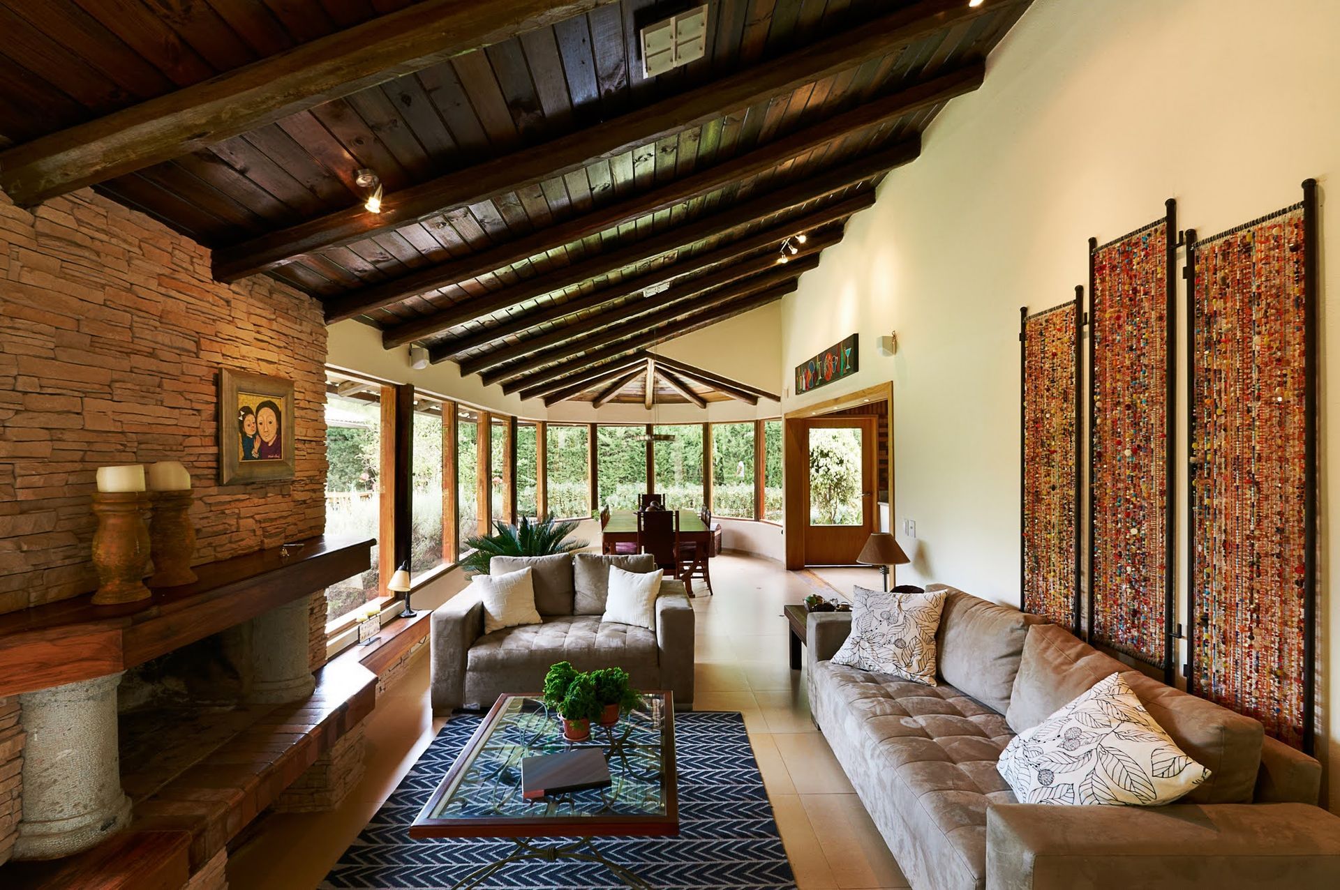 A living room with a couch and a coffee table