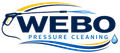 WEBO Pressure Cleaning logo in blue and yellow with water droplet icon