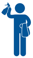 Blue person icon holding a spray bottle and towel.