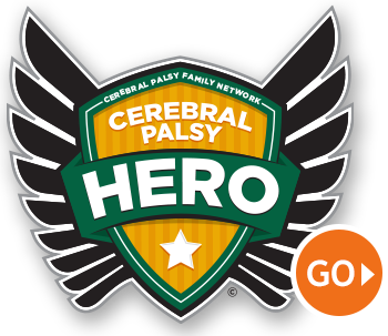 Cerebral Palsy Hero logo with wings, green shield, orange GO badge, and star Cerebral Palsy Hero logo with wings, green shield, orange GO badge, and star