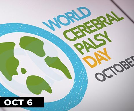 World Cerebral Palsy Day graphic with blue and green logo and “Oct 6” date