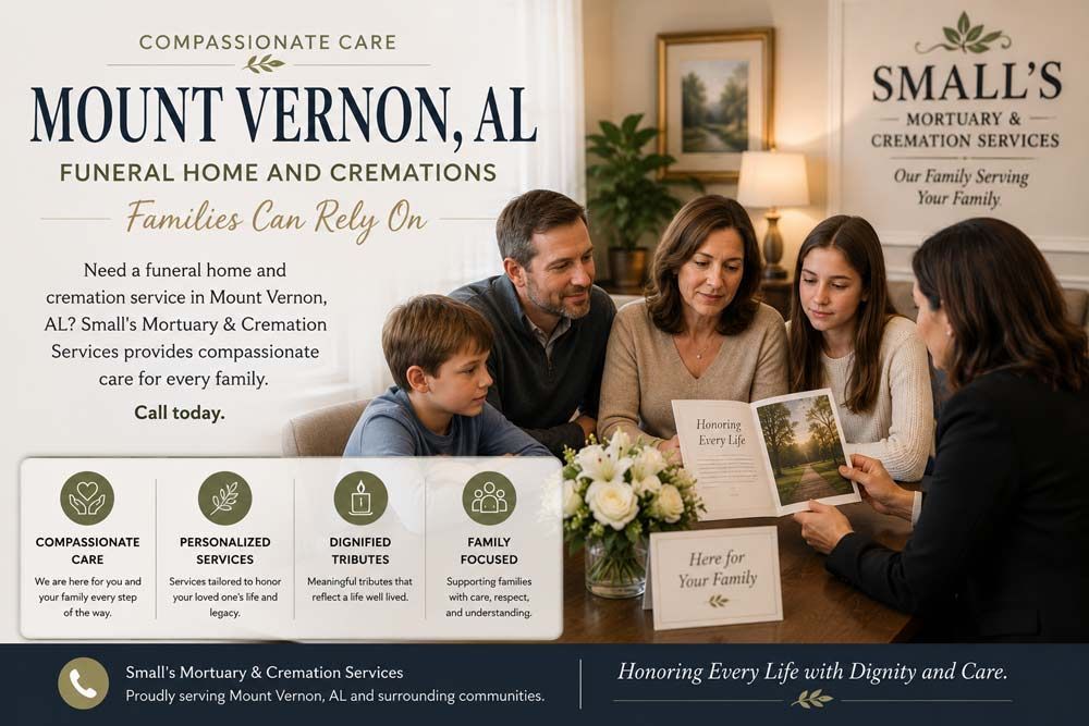 Mount Vernon, AL funeral home and cremations meeting with a family, providing compassionate guidance, personalized memorial planning, and caring support for every generation.