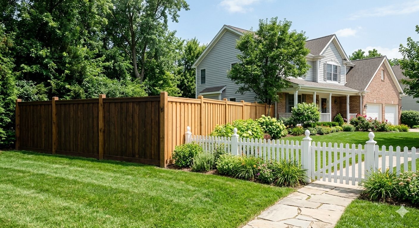 Three different fence heights showing an 8-foot privacy screen, a standard 6-foot wooden fence
