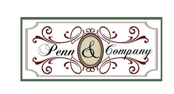 Penn & Company logo in burgundy script with green oval ampersand on a white background