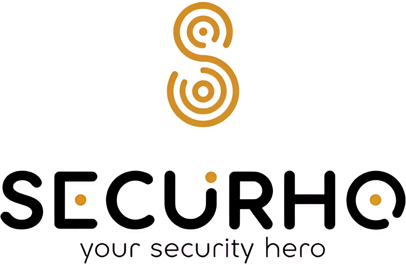 Logo for SecurHQ: Gold, abstract “S” symbol above black text “SECURHQ” with a dot in the “U” and “Q”.