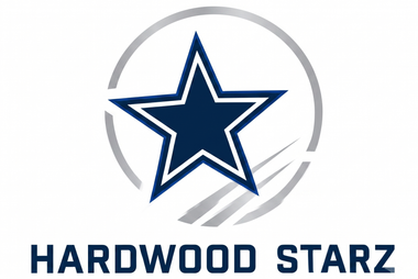 Hardwood Starz logo with blue star and gray circular swoosh above the text 