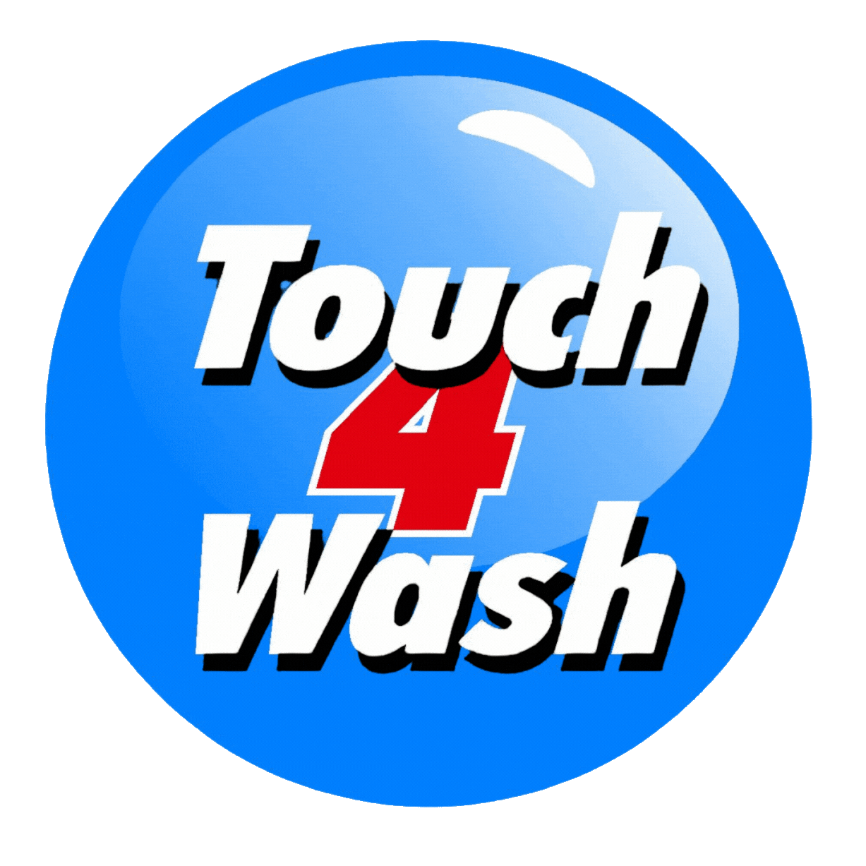 Scrubs Car Wash Cartoon red car smiling amid blue bubbles on a bright blue background