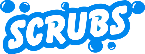 SCRUBS CAR WASH GAINSVILLE FLORIDA logo in bold white letters with blue outline and blue bubblesScrubs Car Wash touchfree soft touch self serve vacuum membership