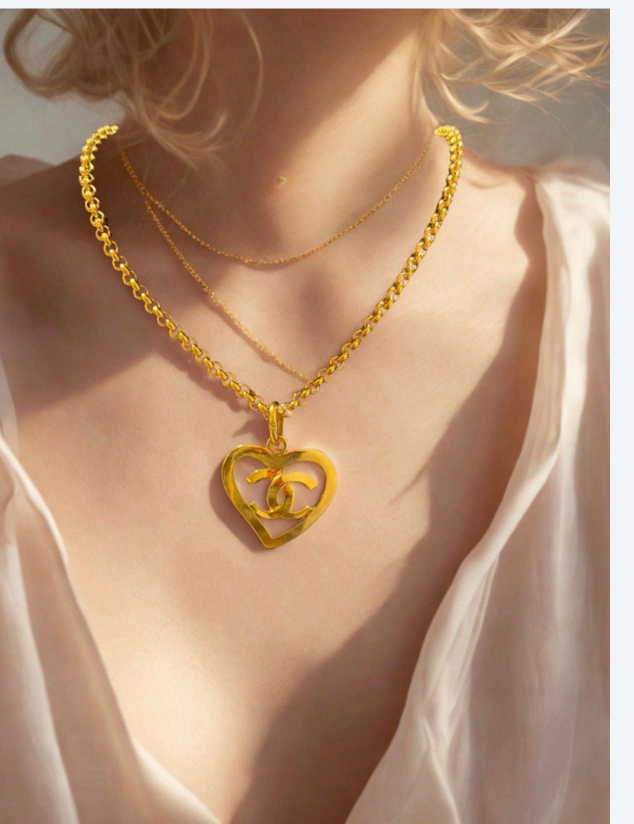 Vintage CHANEL 1995 Spring Collection (95P) Gold-Plated CC Heart Pendant Necklace