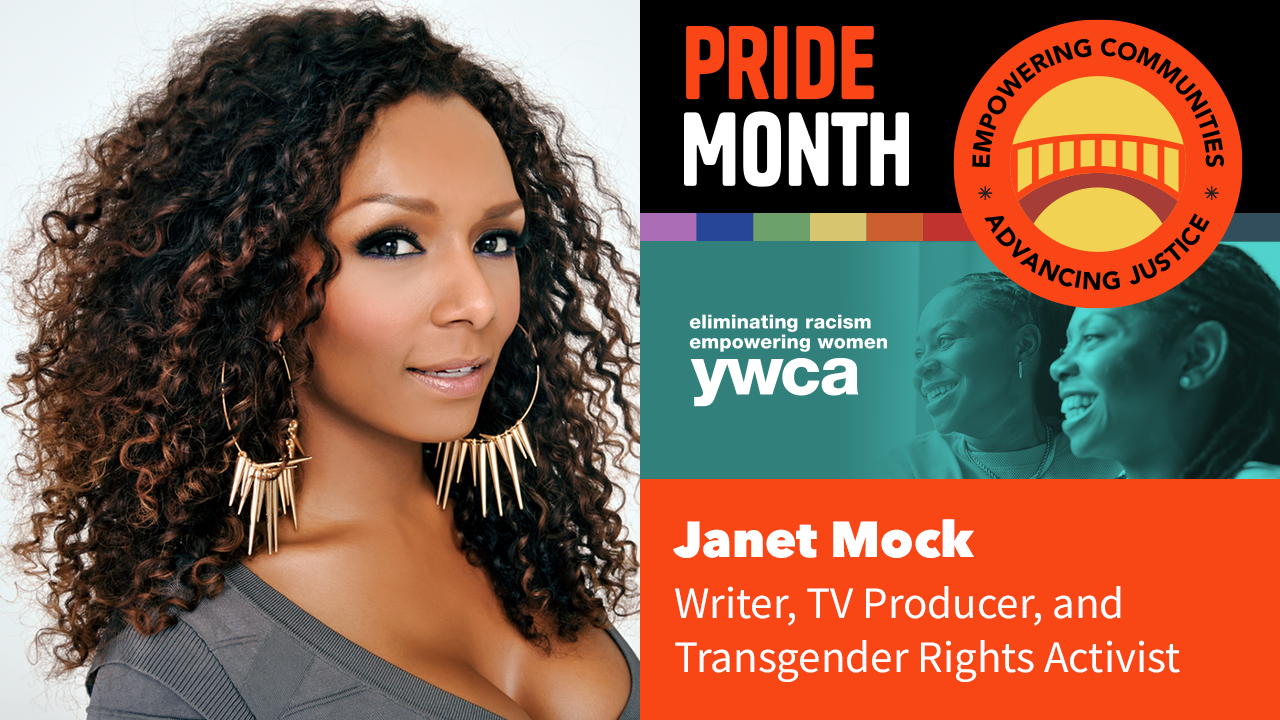 Janet mock is featured on a poster for pride month