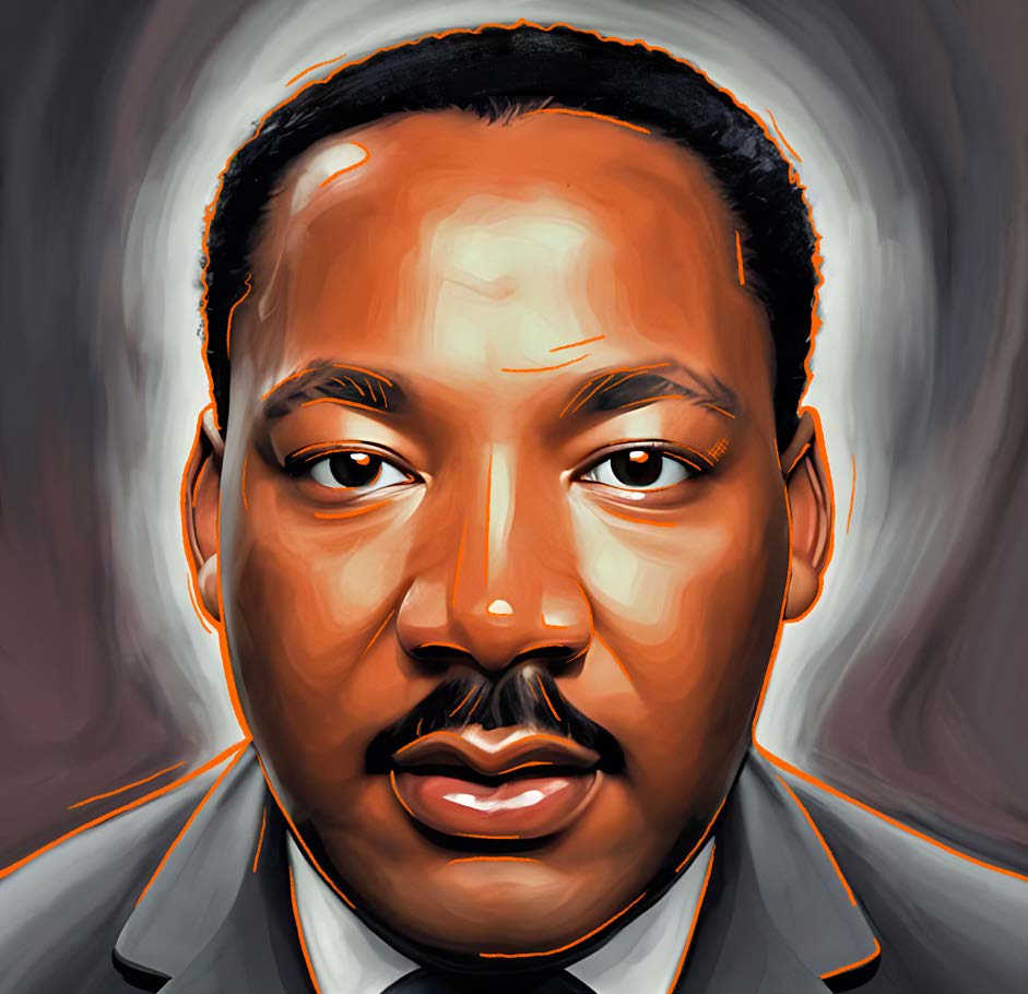 A painting of martin luther king jr. in a suit and tie