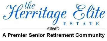 The logo for the herritage elite estate is a premier senior retirement community.