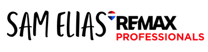 SAM ELIAS REMAX PROFESSIONALS logo in black, red, and blue on a white background