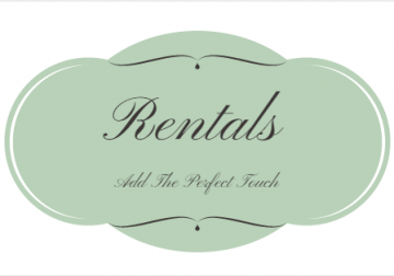 Mint green “Rentals” logo with elegant script and the tagline “Add The Perfect Touch”
