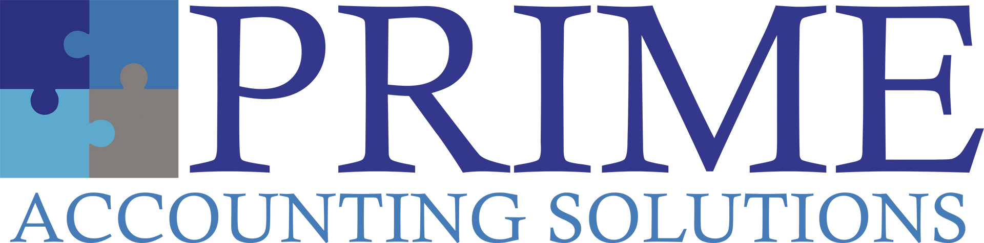 A blue and white logo for prime accounting solutions