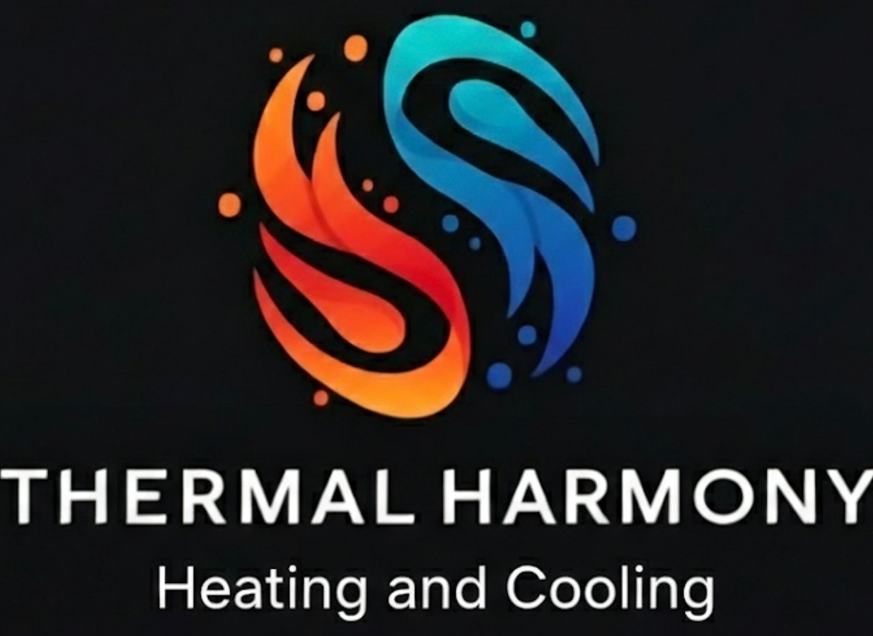 Thermal Harmony logo with blue and orange flame icon and text &ldquo;Heating and Cooling&rdquo;