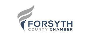 Forsyth County Chamber logo with gray and blue stylized emblem and text