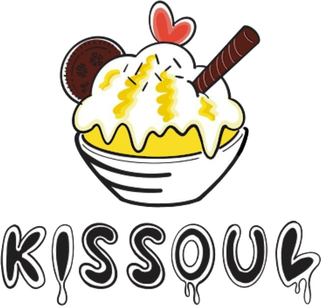 Logo of a dessert bowl with whipped cream, wafers, and a heart, with &ldquo;KISSOUL&rdquo; text below
