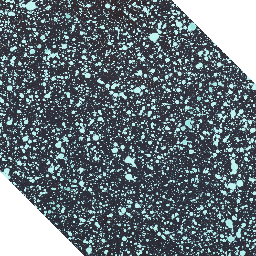 Dark background with turquoise splatters, possibly a close-up of a textured surface.