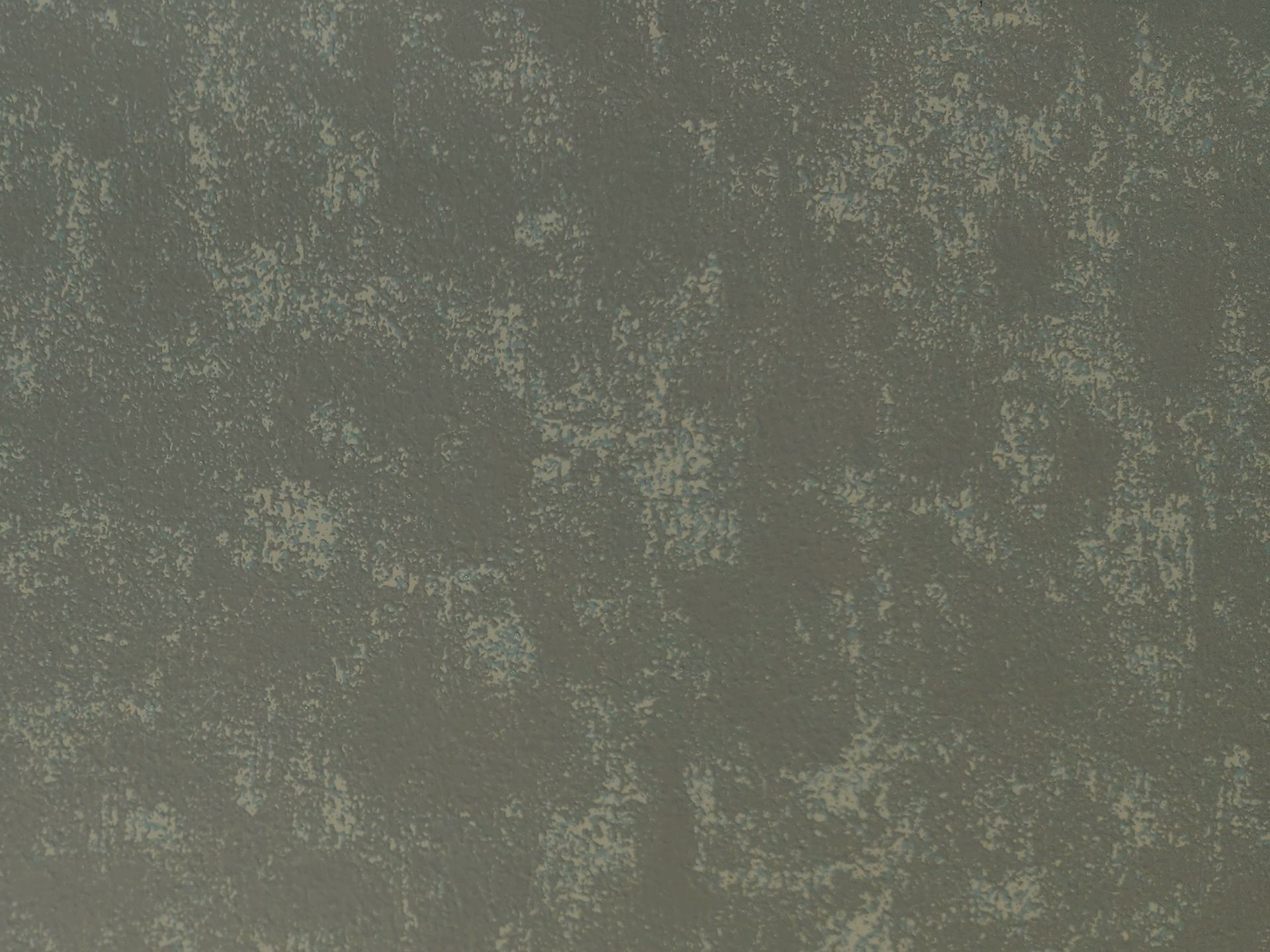 Textured gray-green surface with mottled, lighter patches, possibly a close-up of fabric or wall.