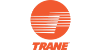 The orange Trane logo featuring a circle with horizontal lines and the company name in bold, orange, slanted text.
