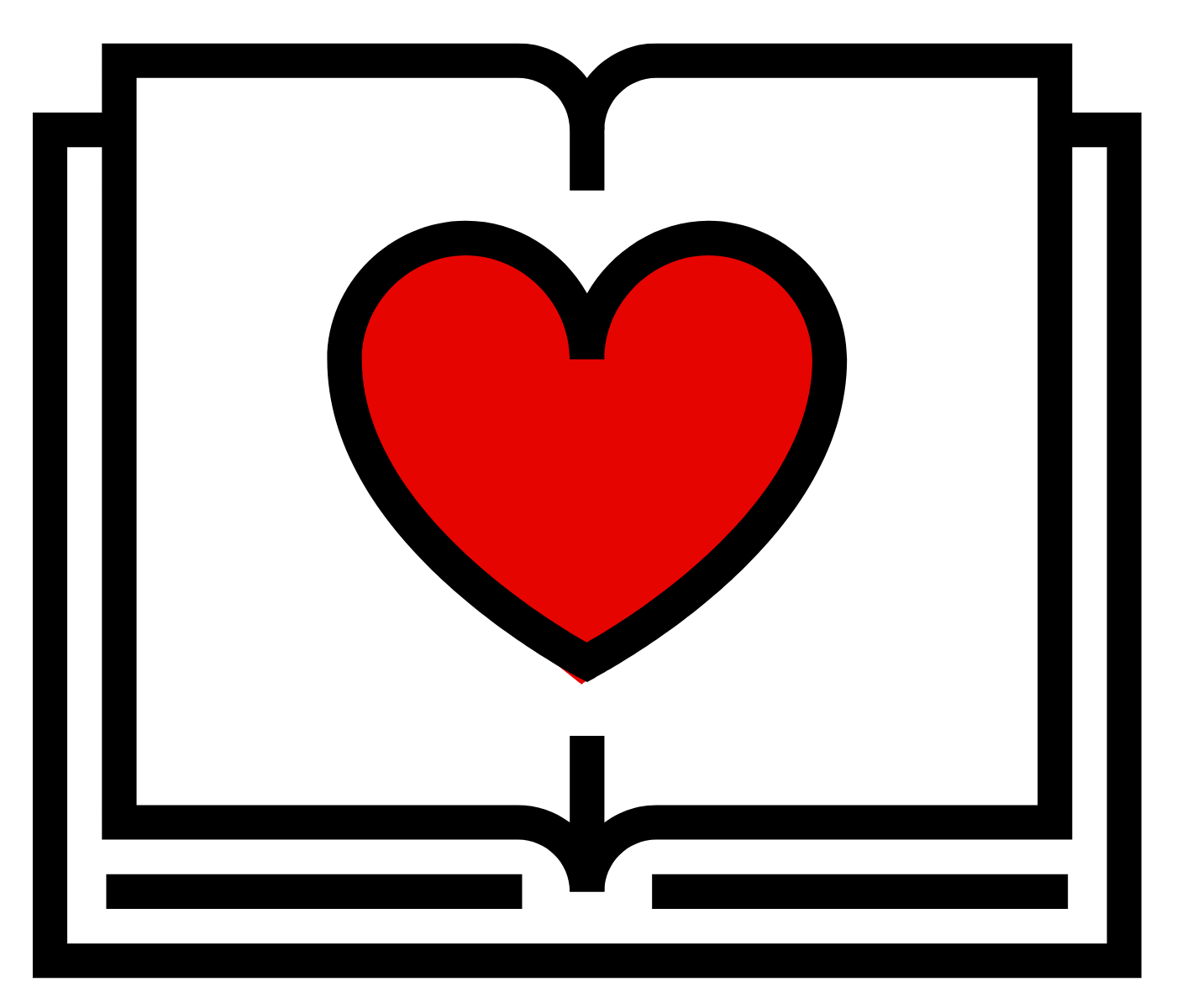 Open book icon with a red heart in the center