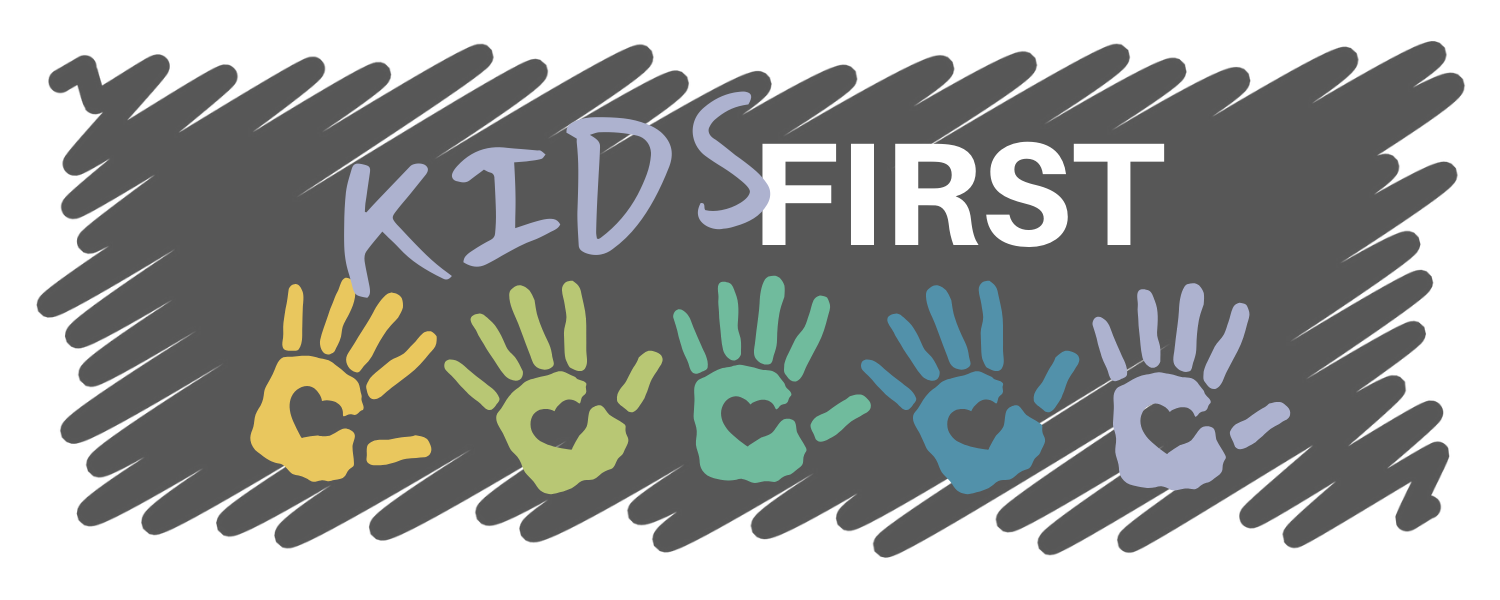Kids First logo with handprints with hearts in the palms.