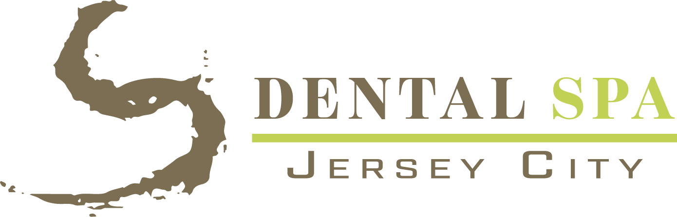 Logo for Dental Spa Jersey City featuring a brown stylized letter S next to the business name in brown and lime green.