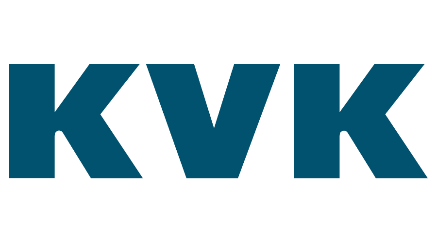 KVK-logo in blauwgroen schreefloos lettertype.