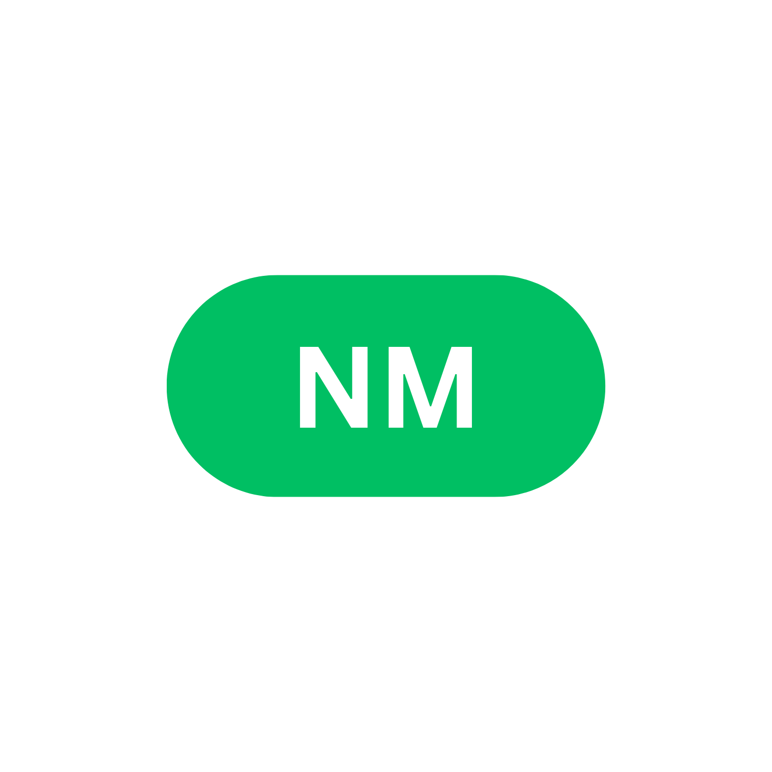 Green rounded rectangle with the white letters 