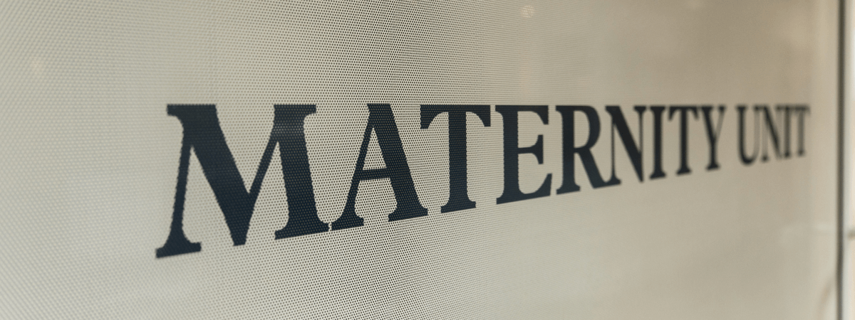 Close-up of maternity ward sign at a South West London hospital
