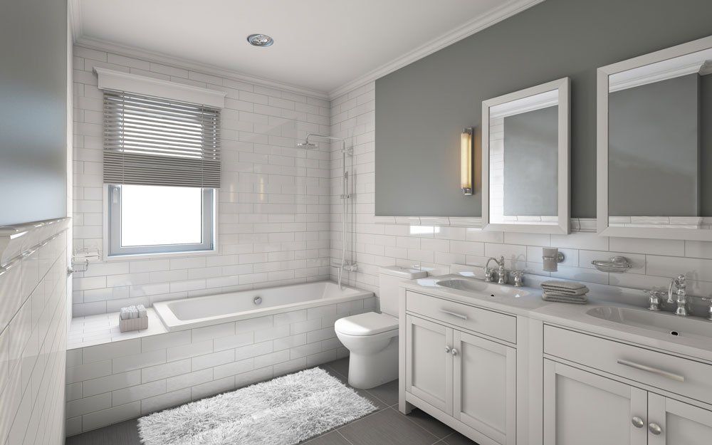 a bathroom with a tub , sink , toilet and mirrors .