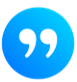 White quotation marks inside a blue circle. White quotation marks inside a blue circle.