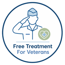 Red circle with a white silhouette of a saluting person in uniform; text: