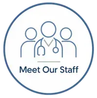 Circle icon of three people, one with stethoscope, with text