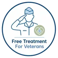 Red circle with white silhouette of a person saluting, text reads: