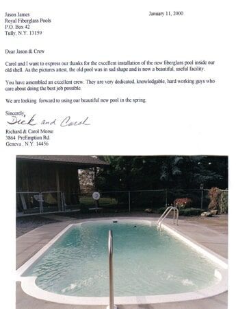 Letter with a backyard pool image