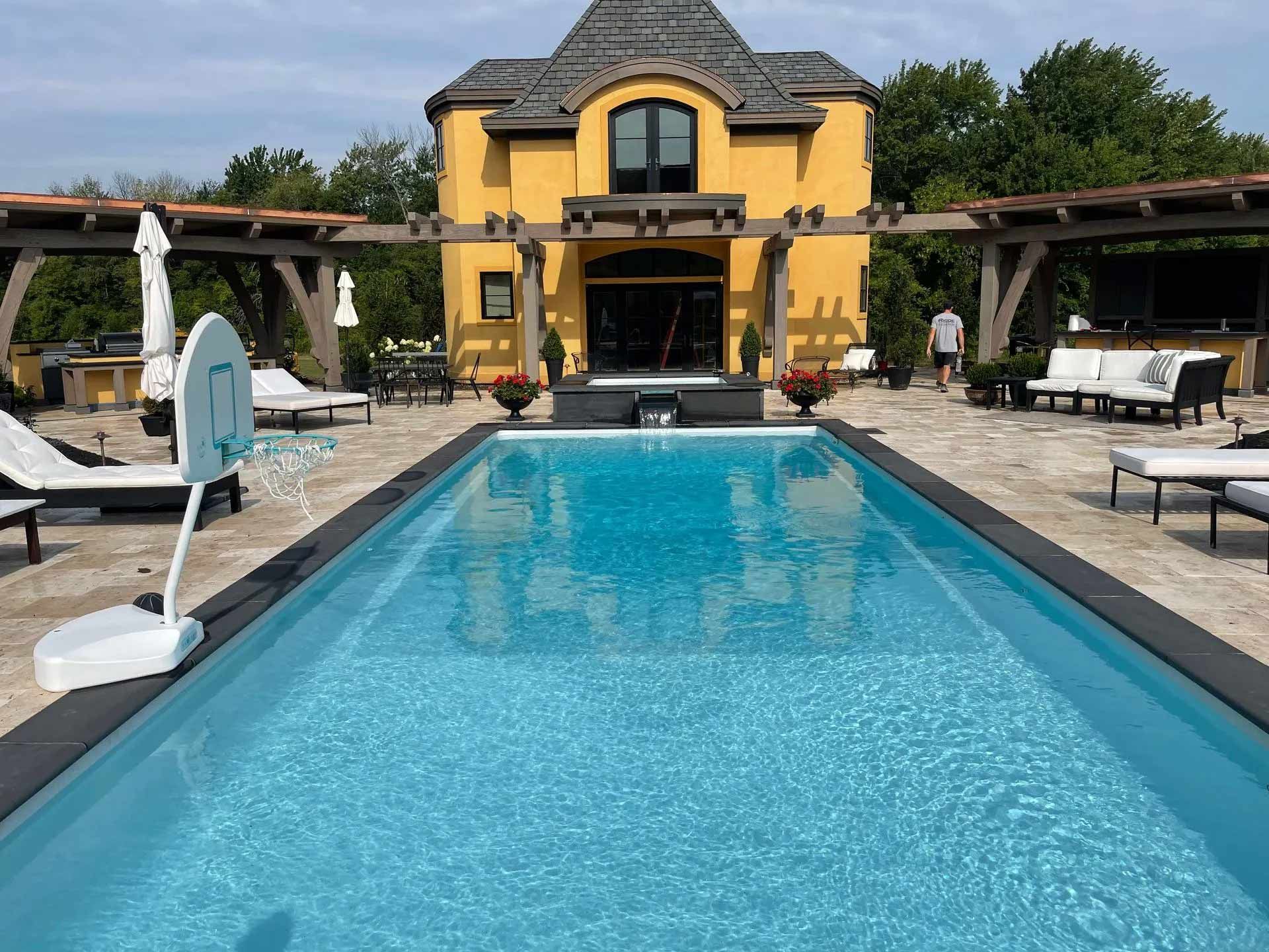 Yellow house with swimming pool