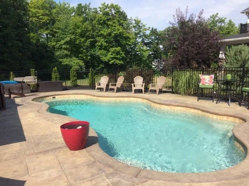 Curved backyard pool with turquoise water