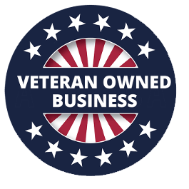 a veteran owned business logo with stars and stripes