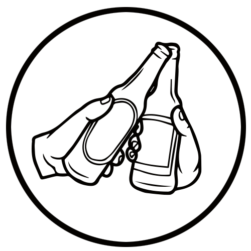 Graphic icon of two beer bottles clinking