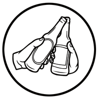 Graphic icon of two beer bottles clinking