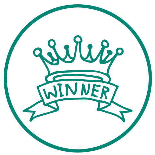 Graphic icon of crown with the word