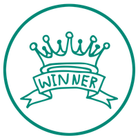Graphic icon of crown with the word